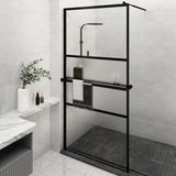 Vidaxl Walk-in shower wall with shelf 115x195 cm ESG-Glas Aluminum Black