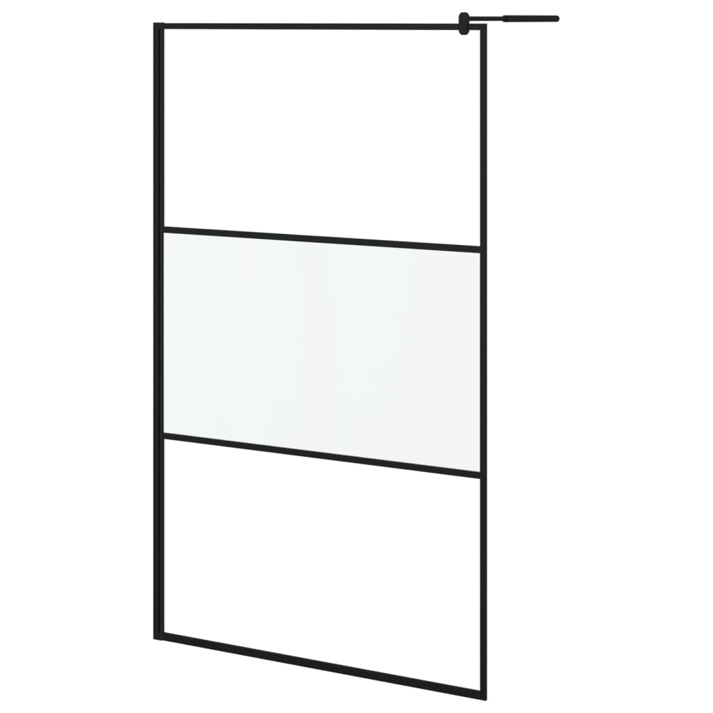 Vidaxl Walk-in shower wall with shelf 115x195 cm ESG-Glas Aluminum Black