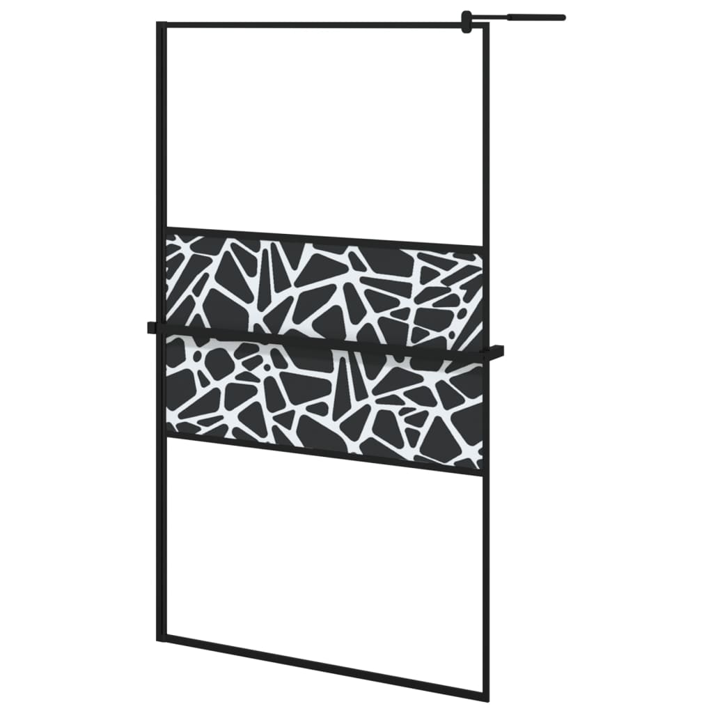 Vidaxl Walk-in shower wall with shelf 115x195 cm ESG-Glas Aluminum Black