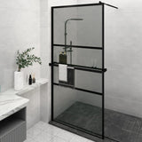 Vidaxl Walk-in shower wall with shelf 115x195 cm ESG-Glas Aluminum Black