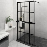 Vidaxl Walk-in shower wall with shelf 118x190 cm ESG-Glas Aluminum Black