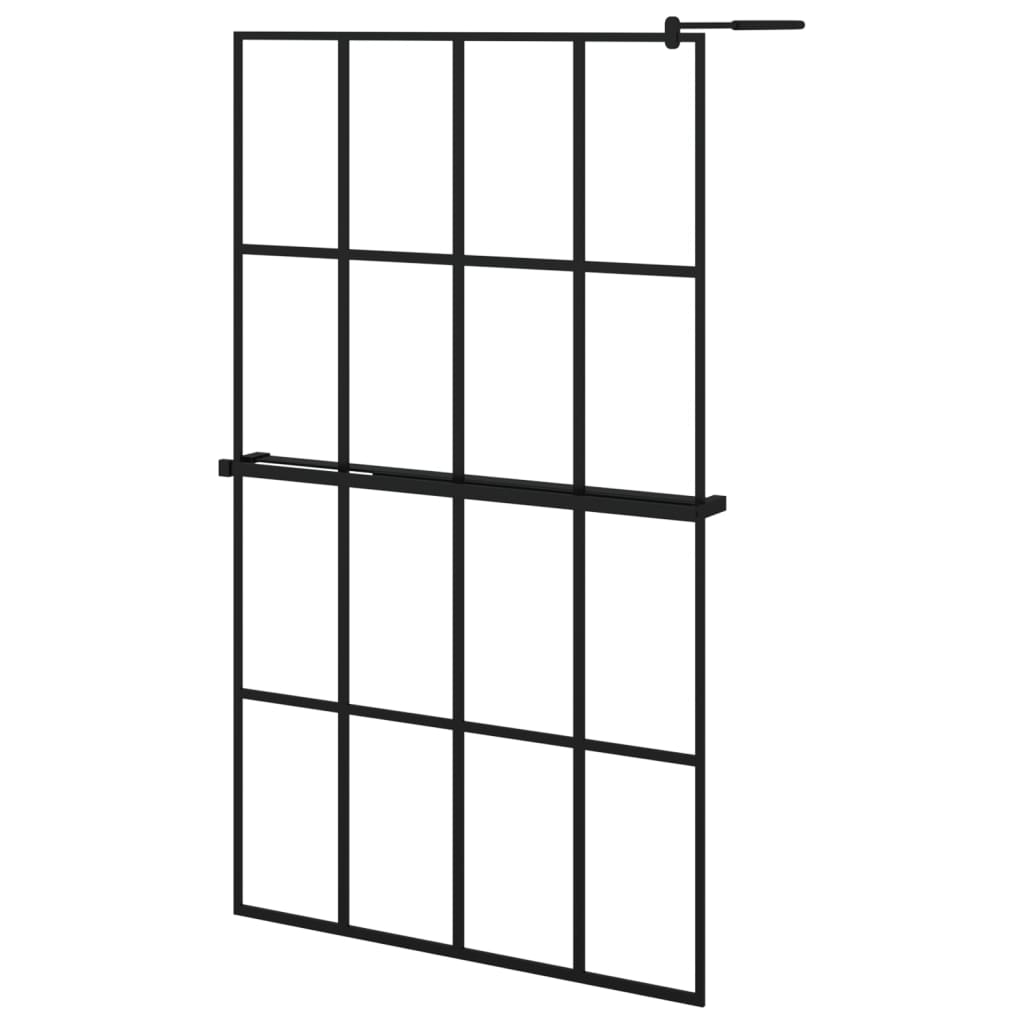 Vidaxl Walk-in shower wall with shelf 118x190 cm ESG-Glas Aluminum Black