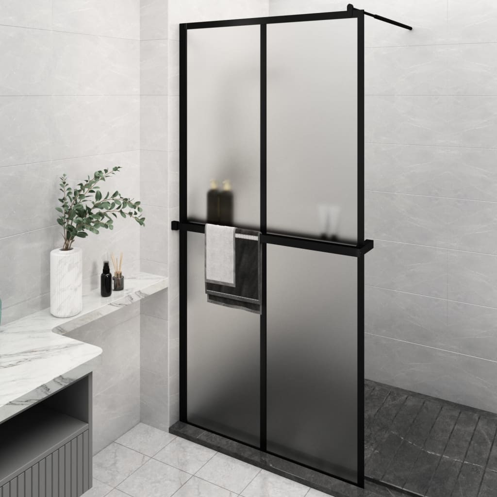 Vidaxl Walk-in shower wall with shelf 118x190 cm ESG-Glas Aluminum Black