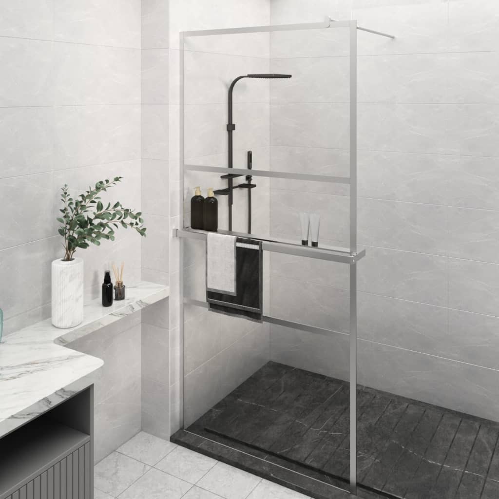 Vidaxl Walk-in shower wall with shelf 80x195 cm ESG-Glas aluminum chromium