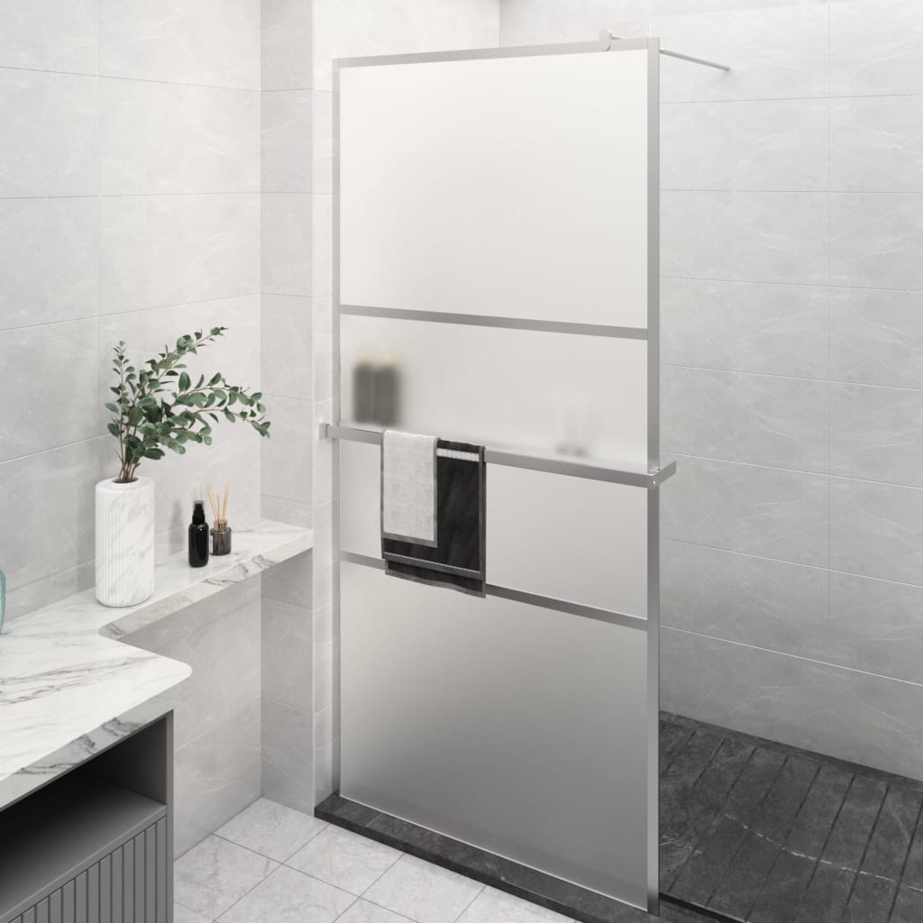 Vidaxl Walk-in shower wall with shelf 80x195 cm ESG-Glas aluminum chromium