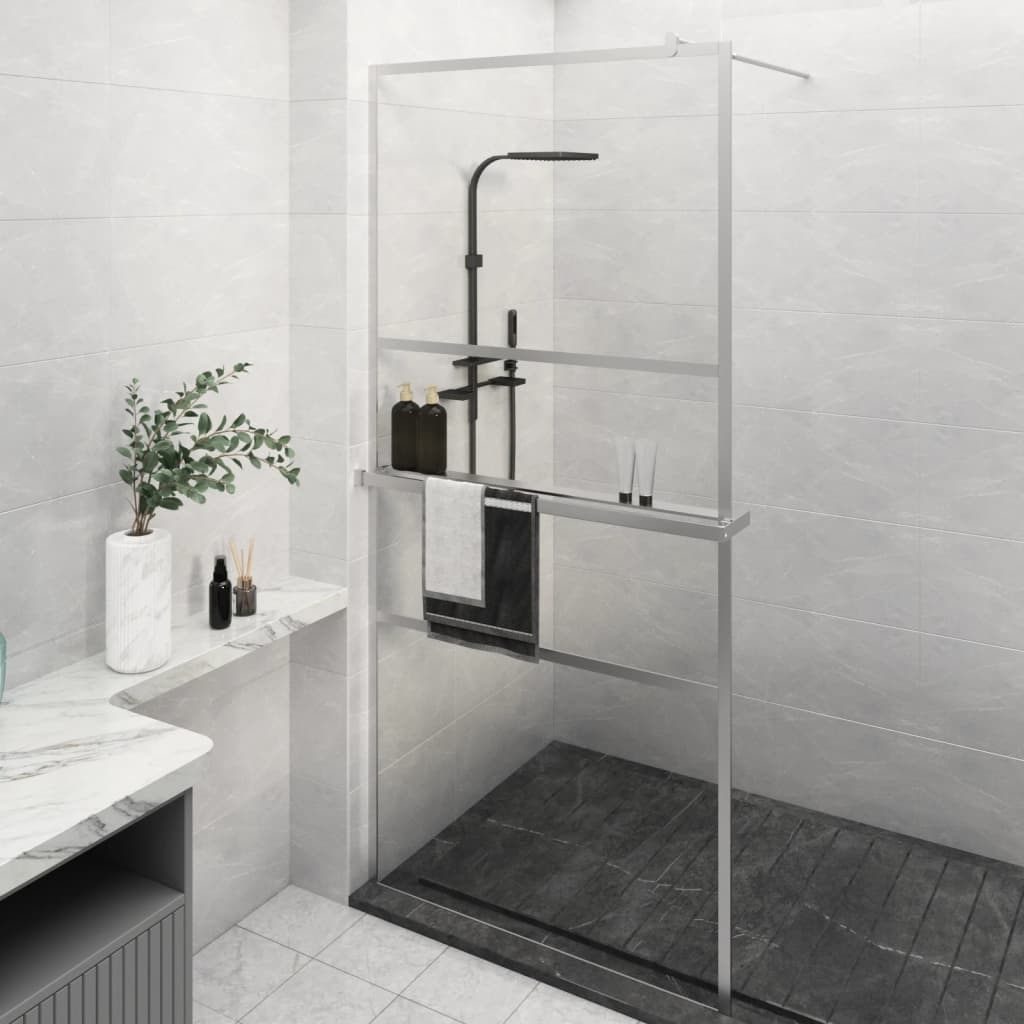 Vidaxl Walk-in shower wall with shelf 100x195 cm ESG-Glas Aluminum chromium