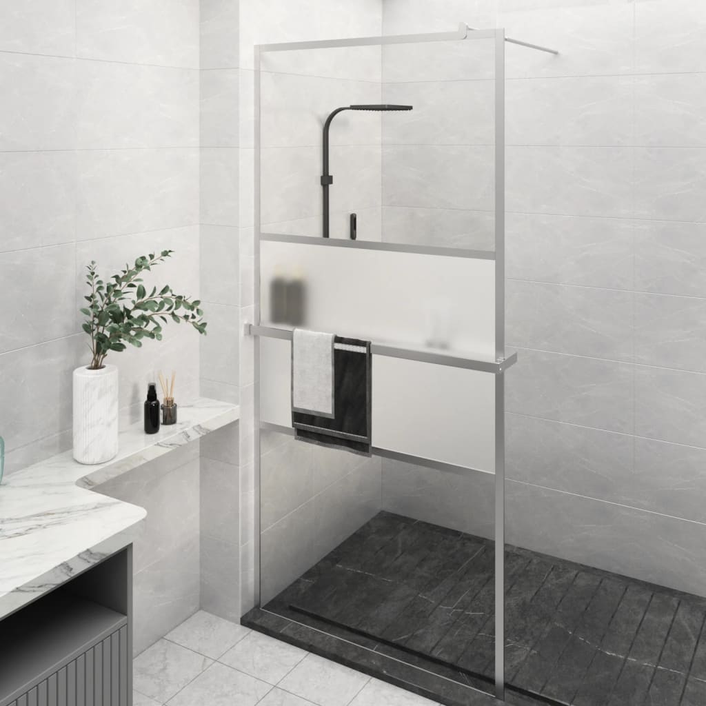 Vidaxl Walk-in shower wall with shelf 100x195 cm ESG-Glas Aluminum chromium