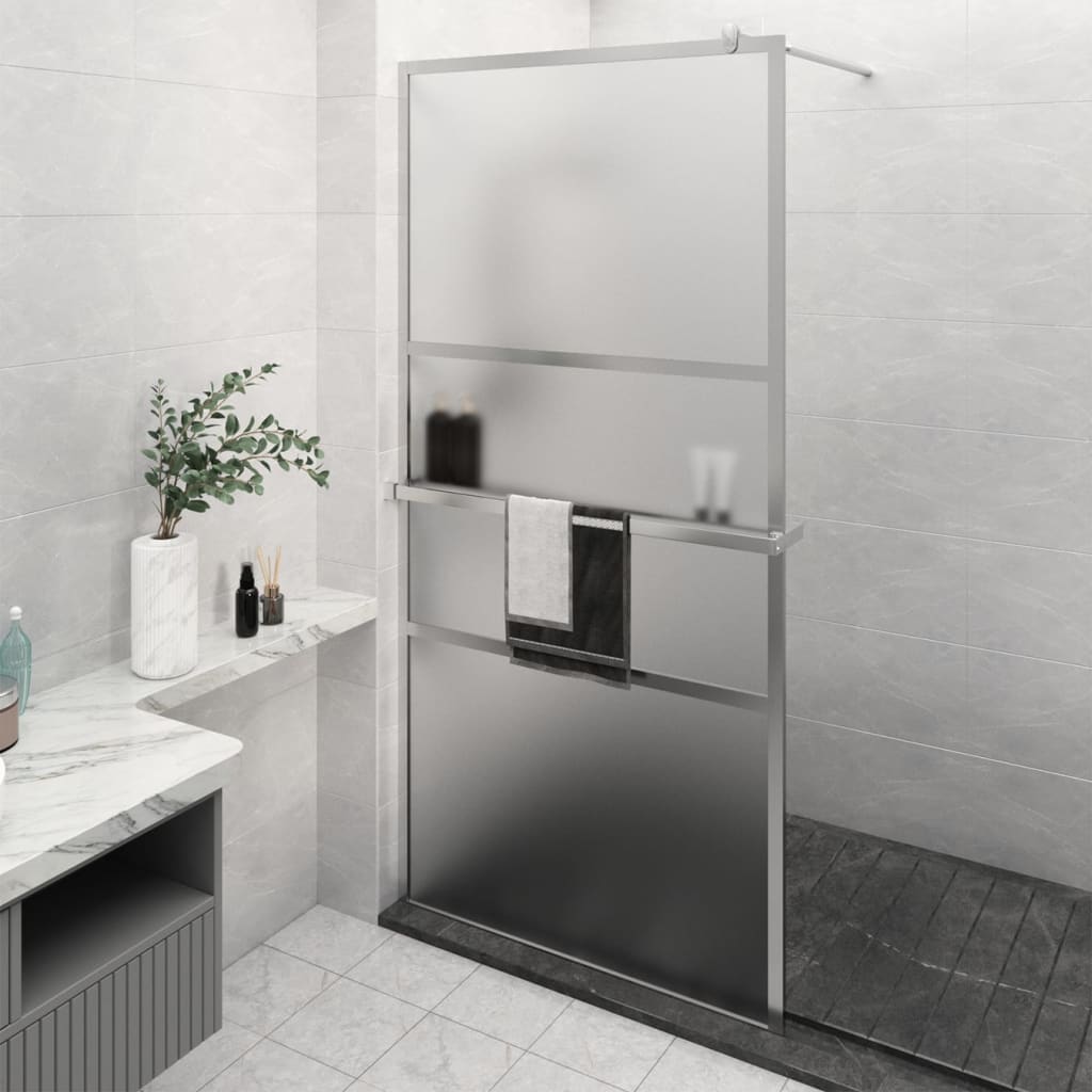 Vidaxl Walk-in shower wall with shelf 115x195 cm ESG-Glas aluminum chromium