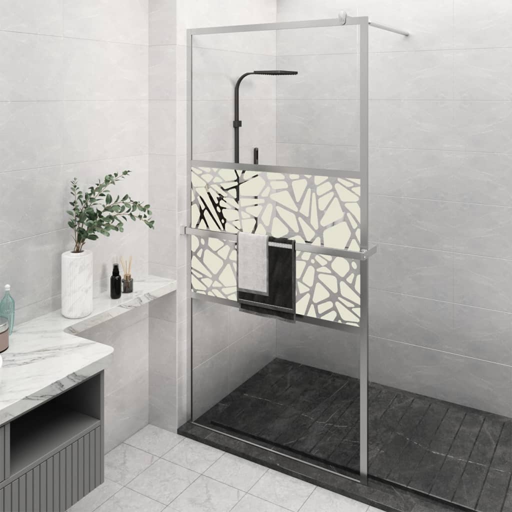 Vidaxl Walk-in shower wall with shelf 115x195 cm ESG-Glas aluminum chromium