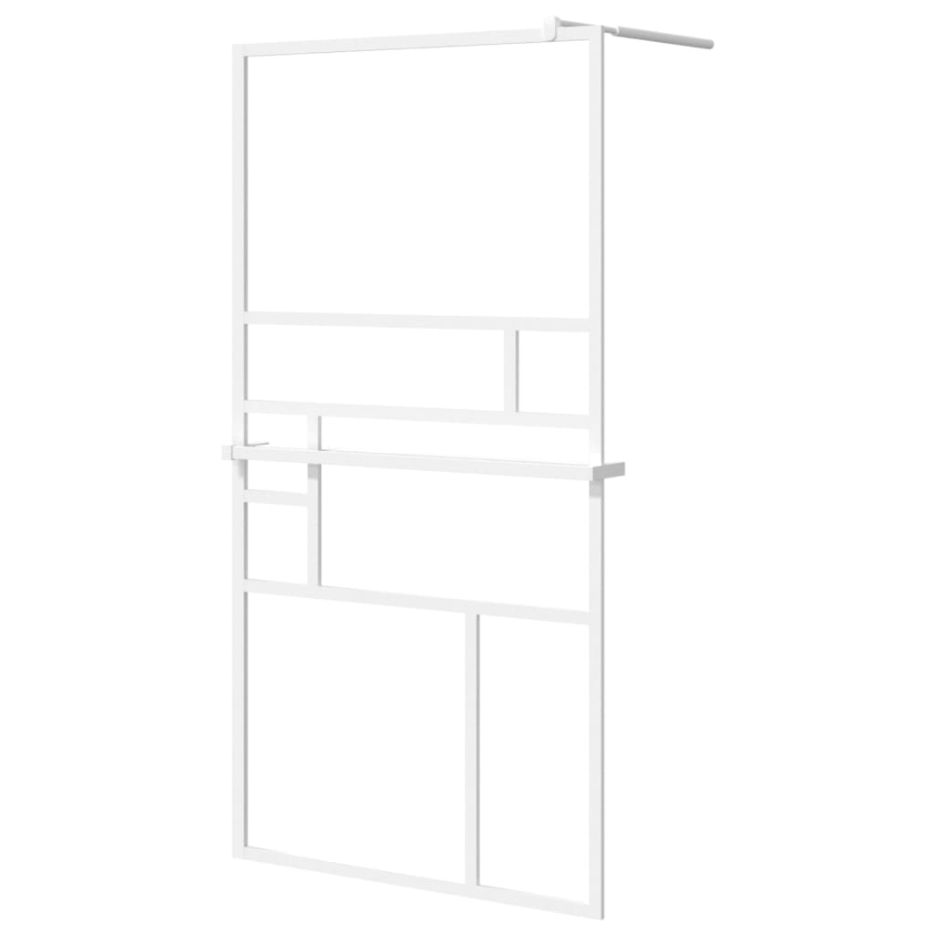 Vidaxl Walk-in shower wall with shelf 115x195 cm ESG-Glas aluminum white