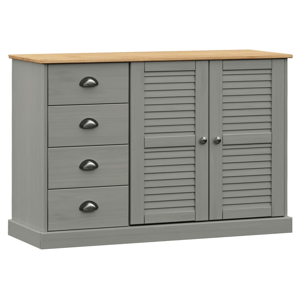 Vidaxl dressoir met lades vigo 113x40x75 cm massief grenenhout grijs