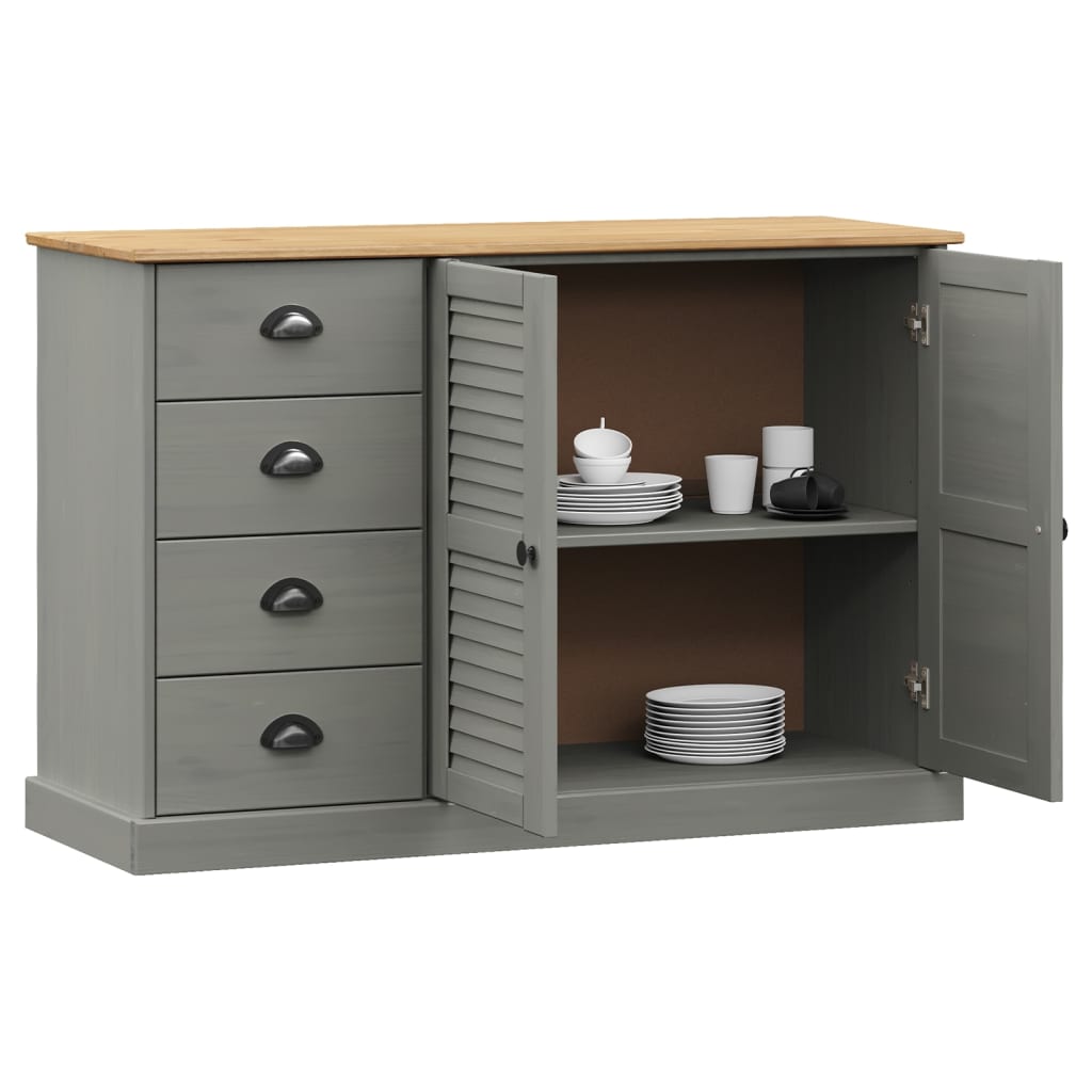 Vidaxl dressoir met lades vigo 113x40x75 cm massief grenenhout grijs