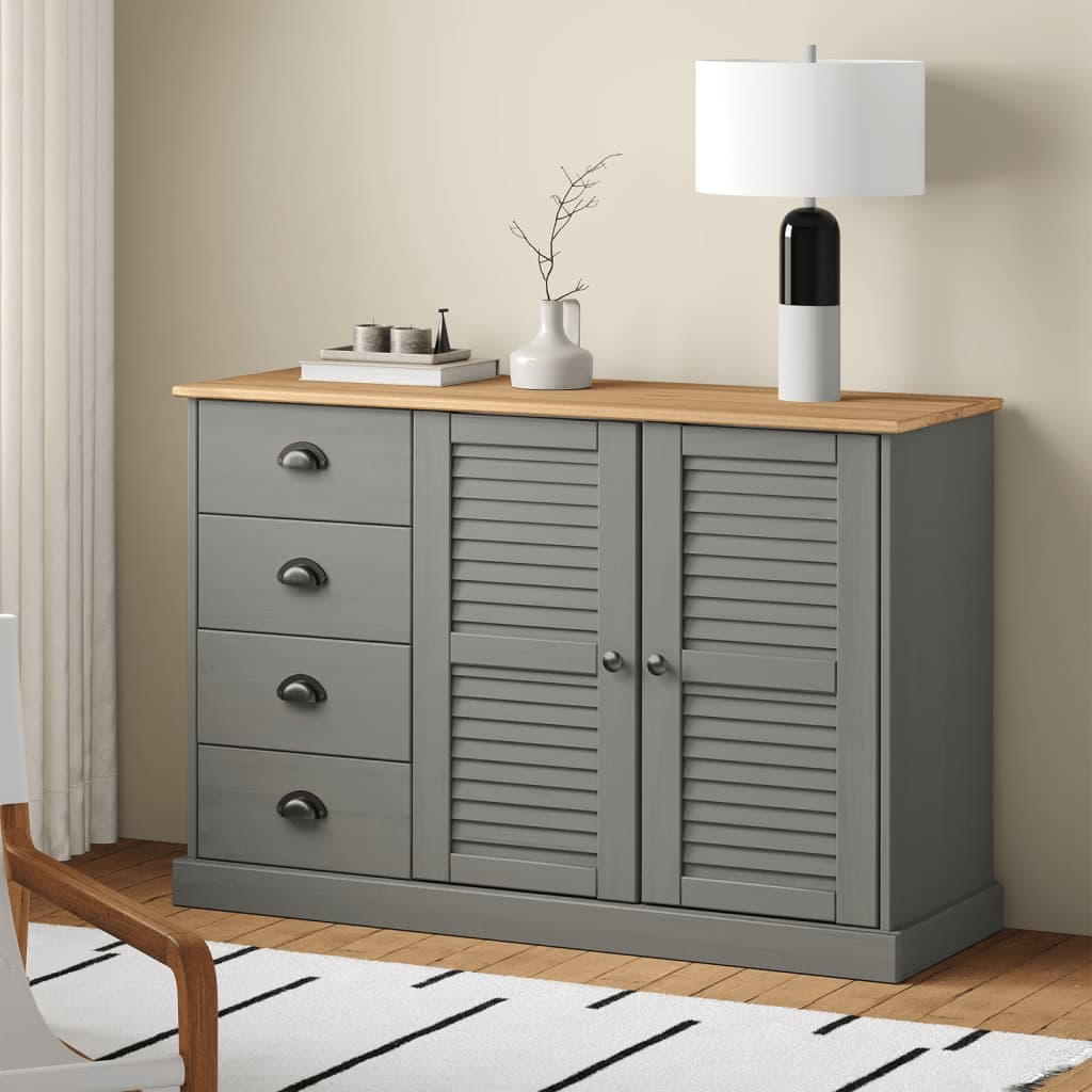 Vidaxl dressoir met lades vigo 113x40x75 cm massief grenenhout grijs
