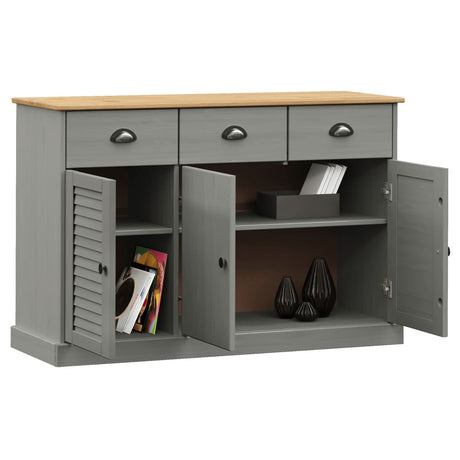 Vidaxl dressoir met lades vigo 113x40x75 cm massief grenenhout grijs