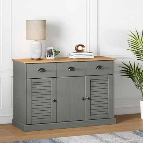 Vidaxl dressoir met lades vigo 113x40x75 cm massief grenenhout grijs