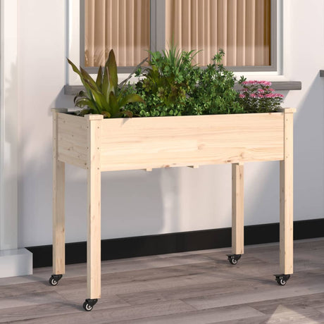 Vidaxl plantenbak op wieltjes 118x59x80 cm massief vurenhout