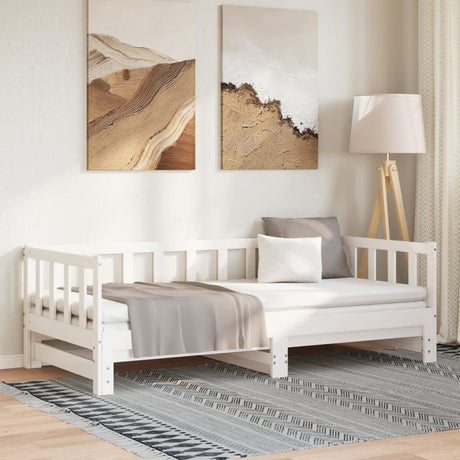 Vidaxl slaapbank uitschuifbaar massief grenenhout wit 2x(90x200) cm