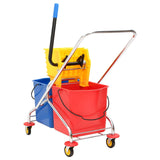 Vidaxl cleaning car with buckets and wringer pp and chrome steel