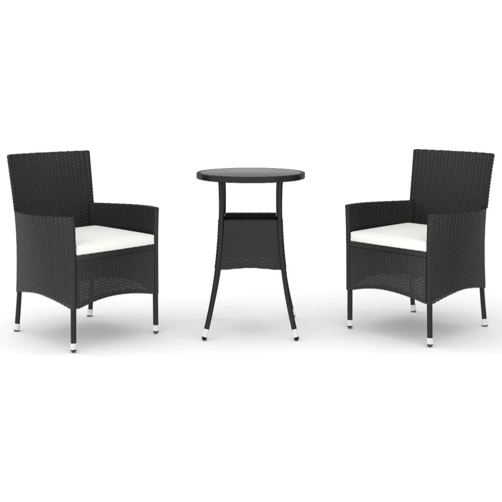 Vidaxl 3-delige bistroset met kussens poly rattan zwart