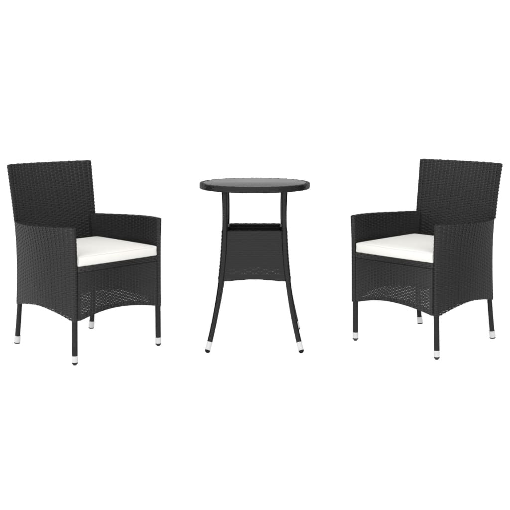Vidaxl 3-delige bistroset met kussens poly rattan zwart