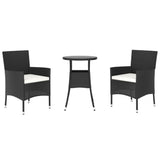 Vidaxl 3-delige bistroset met kussens poly rattan zwart