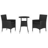 Vidaxl 3-delige bistroset met kussens poly rattan zwart