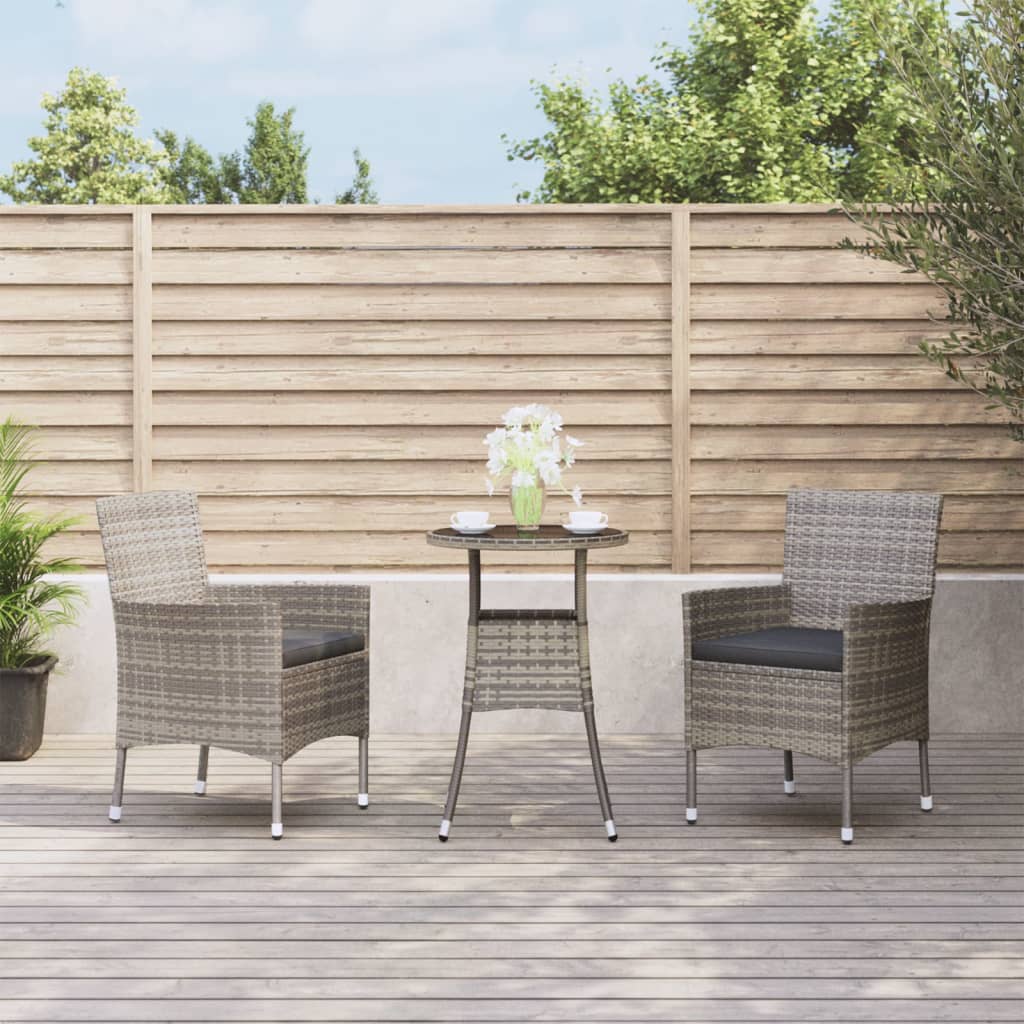 Vidaxl 3-delige bistroset met kussens poly rattan grijs