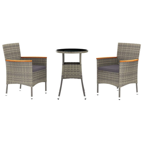 Vidaxl 3-delige bistroset met kussens poly rattan grijs