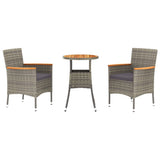 Vidaxl 3-delige bistroset met kussens poly rattan grijs