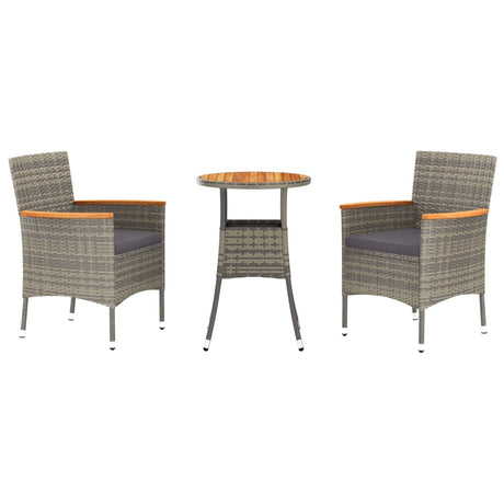 Vidaxl 3-delige bistroset met kussens poly rattan grijs