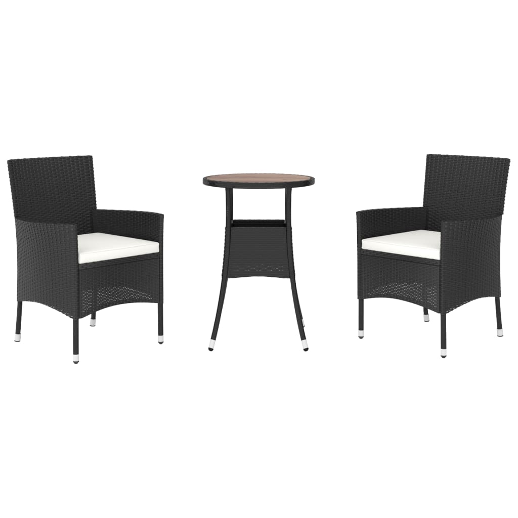 Vidaxl 3-delige bistroset met kussens poly rattan zwart