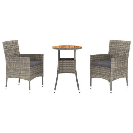 Vidaxl 3-delige bistroset met kussens poly rattan grijs