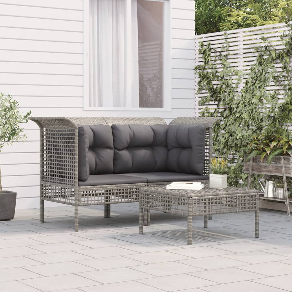 Vidaxl 3-delige loungeset met kussens poly rattan grijs