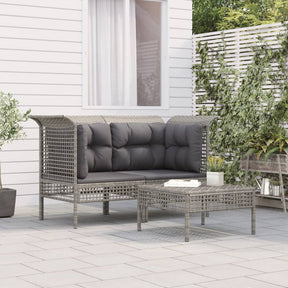 Vidaxl 3-delige loungeset met kussens poly rattan grijs