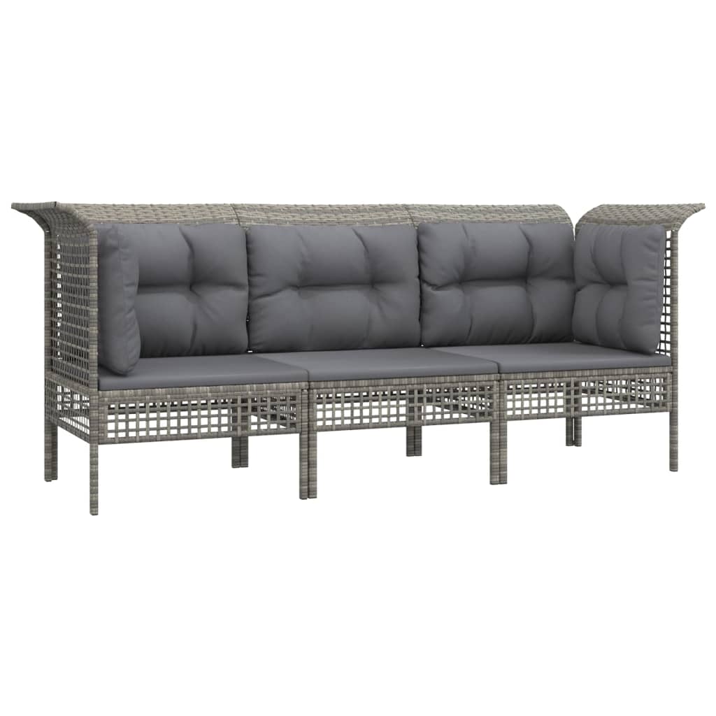 Vidaxl 3-delige loungeset met kussens poly rattan grijs