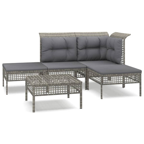 Vidaxl 5-delige loungeset met kussens poly rattan grijs