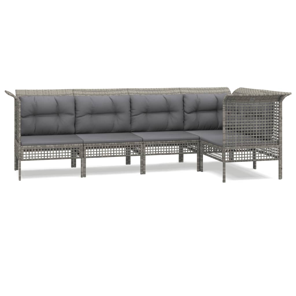 Vidaxl 5-delige loungeset met kussens poly rattan grijs
