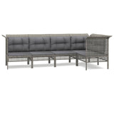 Vidaxl 5-delige loungeset met kussens poly rattan grijs
