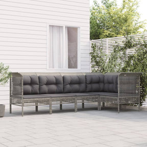 Vidaxl 5-delige loungeset met kussens poly rattan grijs