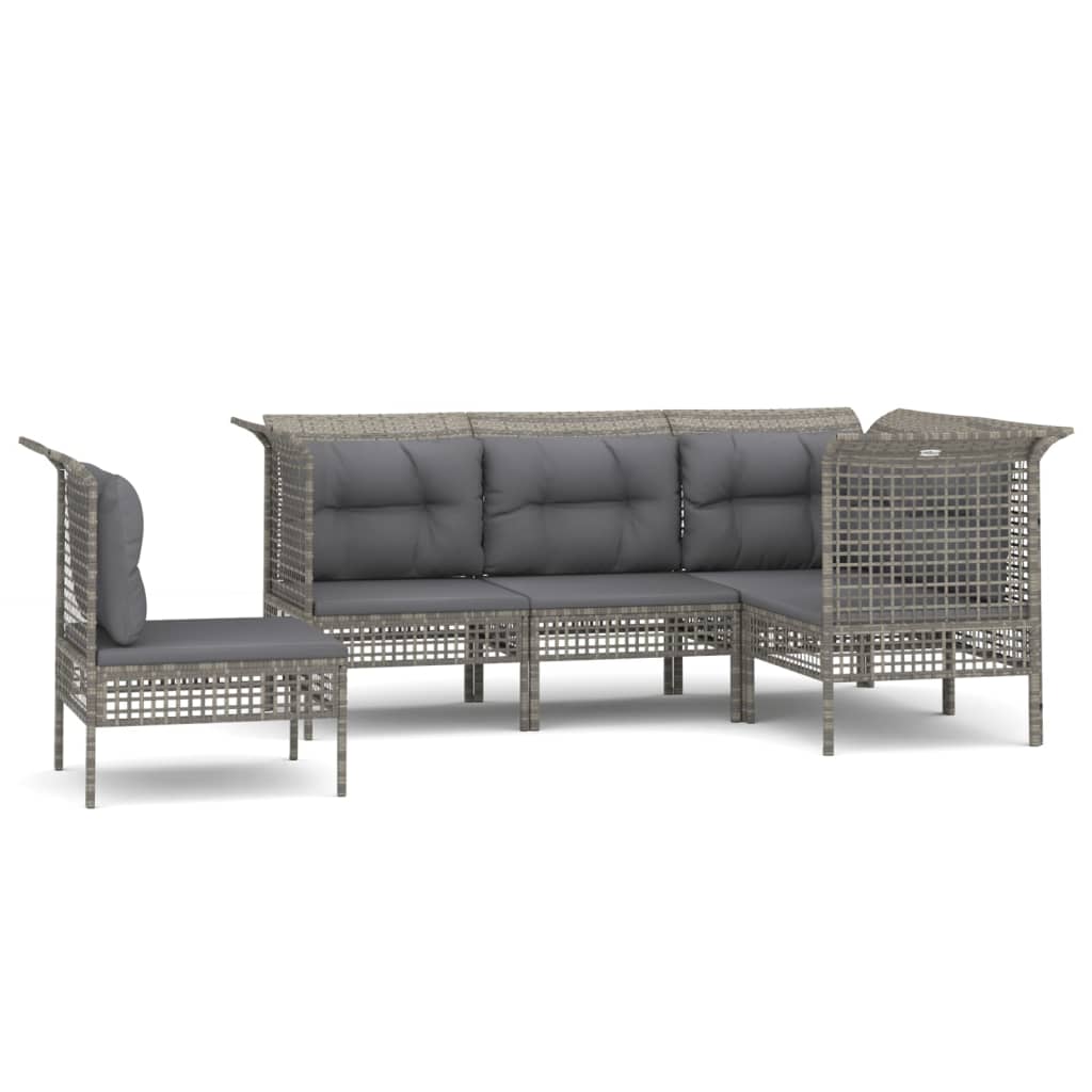 Vidaxl 5-delige loungeset met kussens poly rattan grijs