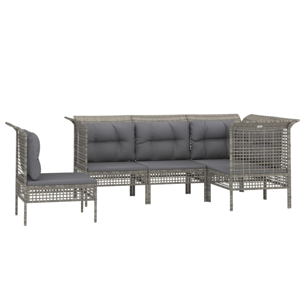 Vidaxl 5-delige loungeset met kussens poly rattan grijs