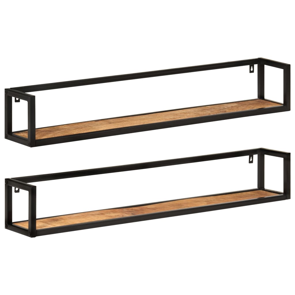 Vidaxl wandschappen 2 st 110x17x17 cm massief mangohout en ijzer