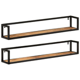 Vidaxl wandschappen 2 st 110x17x17 cm massief mangohout en ijzer