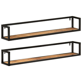 Vidaxl wandschappen 2 st 110x17x17 cm massief mangohout en ijzer