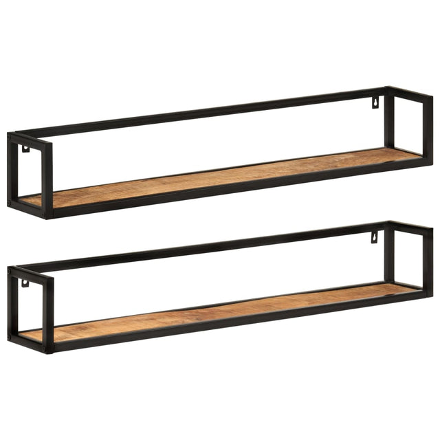Vidaxl wandschappen 2 st 110x17x17 cm massief mangohout en ijzer