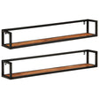 Vidaxl wandschappen 2 st 110x17x17 cm massief acaciahout en ijzer