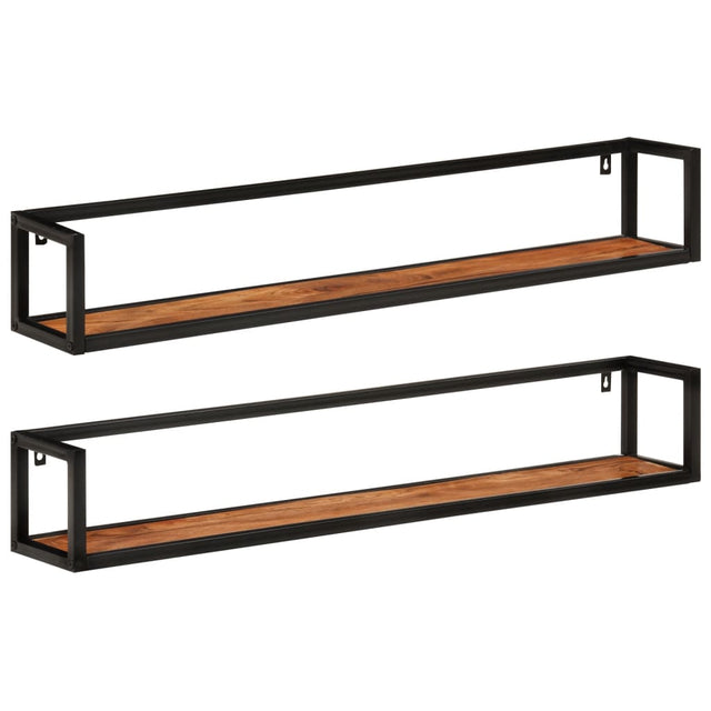 Vidaxl wandschappen 2 st 110x17x17 cm massief acaciahout en ijzer