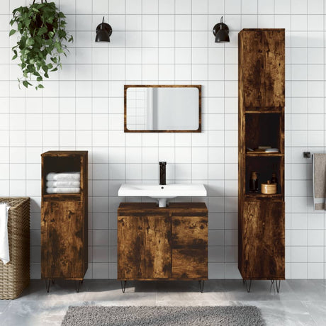 Vidaxl badkamerkast 30x30x190 cm bewerkt hout gerookt eikenkleurig