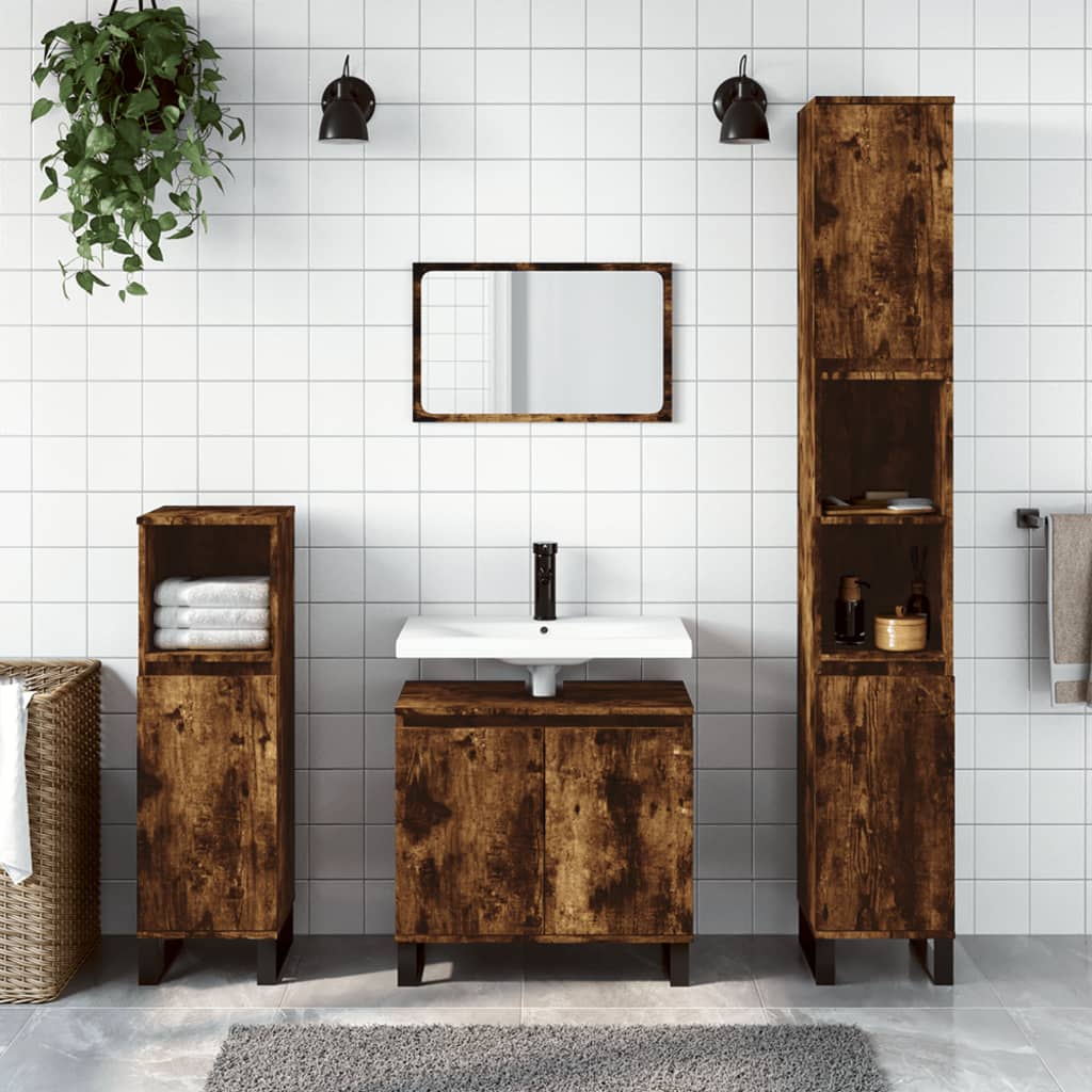 Vidaxl badkamerkast 30x30x190 cm bewerkt hout gerookt eikenkleurig