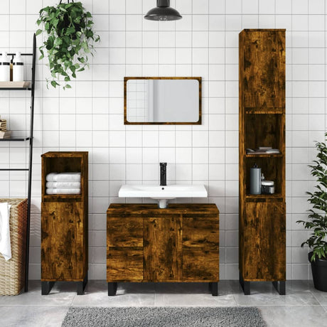 Vidaxl badkamerkast 30x30x100 cm bewerkt hout gerookt eikenkleurig